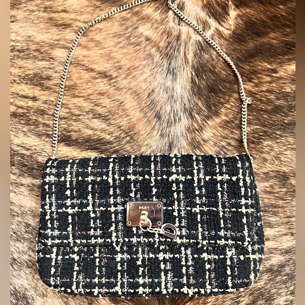 DKNY Tweed Crossbody Bag with Chain Strap